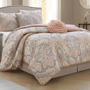 Blush 6 Piece Comforter Set, Queen, Elegant Floral Jacquard, Ultra Soft Bed Set for All Seasons, Bed in a Bag, Include Comforter, Bed Skirt, Pillow Shams & Decor Pillows