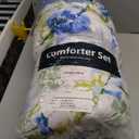 Luxudecor Floral Comforter Set Queen Size 7 Pieces Bed in a Bag, Blue Flower Watercolor Bed Set, Soft Comforter with Sheet Set 90"x90"