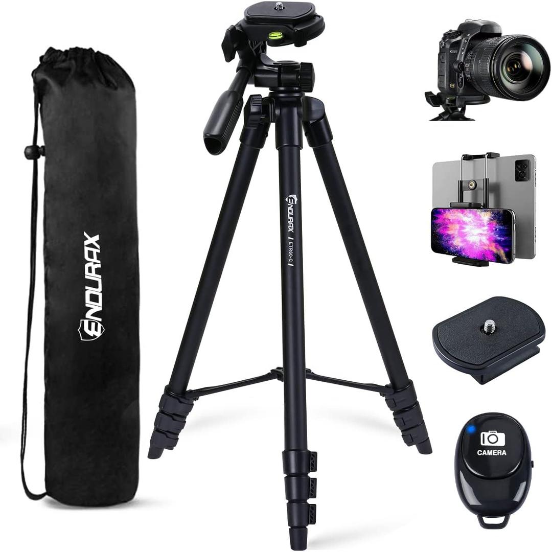 Endurax 60'' Camera Tripod Camera Stand for Canon Rebel Eos Nikon DSLR, Travel Tripods for Phone Tablet with Remote Black