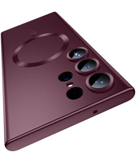 Matte for Samsung Galaxy S23 Ultra Case, Compatible with MagSafe, Slim Thin Magnetic Cover with Built-in Camera Lens Protector Shockproof Phone Shell, Burgundy