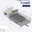 Kitsure Large Dish Drying Rack - Extendable Dish Rack, Multifunctional Dish Rack for Kitchen Counter, Anti-Rust Dish Drainers with Cutlery & Cup Holders 19.2"-26.7" L x 12.9" W, Sliver