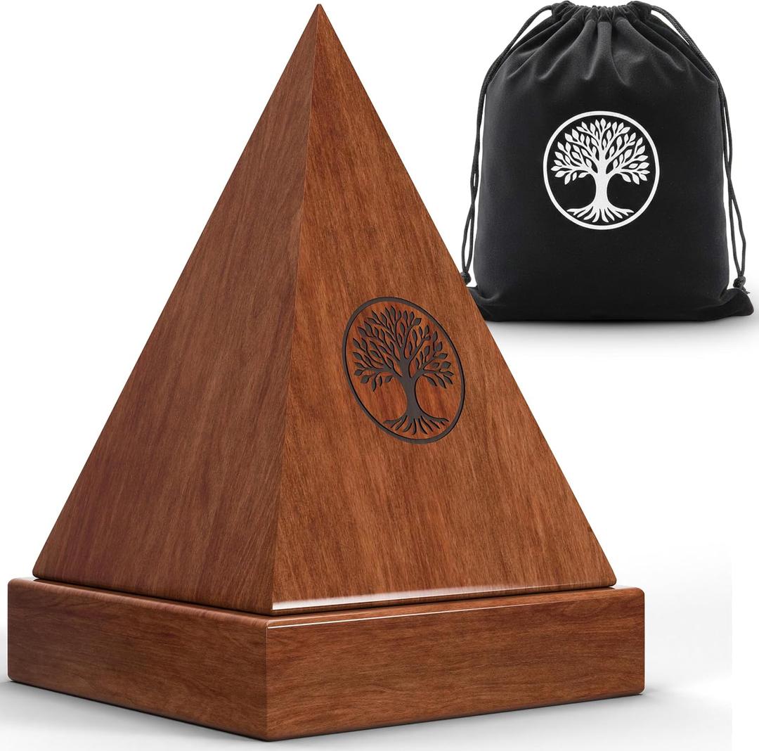YF&CO SIGNATURES Premium Walnut Handcrafted Wooden Urn for Human Ashes Adult – Pyramid Memorial Ashes Holder for Men & Women – urn for Human Ashes - 220 lbs Capacity Decorative Remembrance Piece