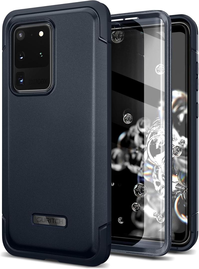 SURITCH for Samsung Galaxy S20 Ultra Case, [Extra Front Frame] Full-Body Heavy Duty Rugged Shockproof Protective Phone Cover with Built-in Screen Protector for Samsung S20 Ultra 6.9 Inch - Dark Blue