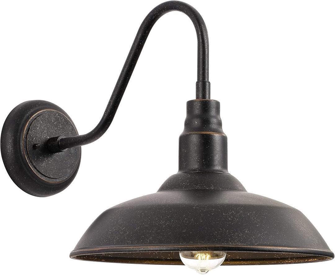 14in Outdoor Gooseneck Barn Light for Farmhouse, Bronze Exterior Wall Light Fixture for Porch, Large Outside Farmhouse Wall Sconce for Garage Patio Doorway House