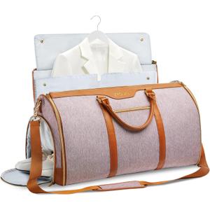 Garment Bag for Travel, Convertible Carry-On Duffel with Shoe Compartment, Waterproof & Wrinkle-Free Suit Carrier for Business Trips & Weekend Getaways, Foldable & Lightweight (Pink)