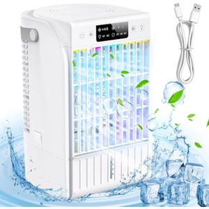 Portable Air Conditioners,1500 ML Portablel Air Cooler, 4 Wind Speeds& 2 Spray Modes Evaporative Air Cooler,Personal Cooling Fan with 2-6H Timer& 7 Color Night Light - White Portable Air Conditioners,1500 ML Portablel Air Cooler, 4 Wind Speeds& 2 Spray Modes Evaporative Air Cooler,Personal Cooling Fan with 2-6H Timer& 7 Color Night Light - White