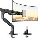 monTEK Sleek Aluminum Monitor Arm for 1757 Ultrawide Screens up to 59.4 lbs, Heavy Duty Single Monitor Arm Desk Mount, Pneumatic Lift, Quick-Release Plate, Clamp/Grommet, Max VESA 100x100 (Black)