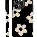 Compatible with iPhone 16 Pro Case - Dual-Layer Protection, Hard Shell with Silicone Interior,Slim Scratch Resistant Shockproof for Woman Men - Black White Flower Floral