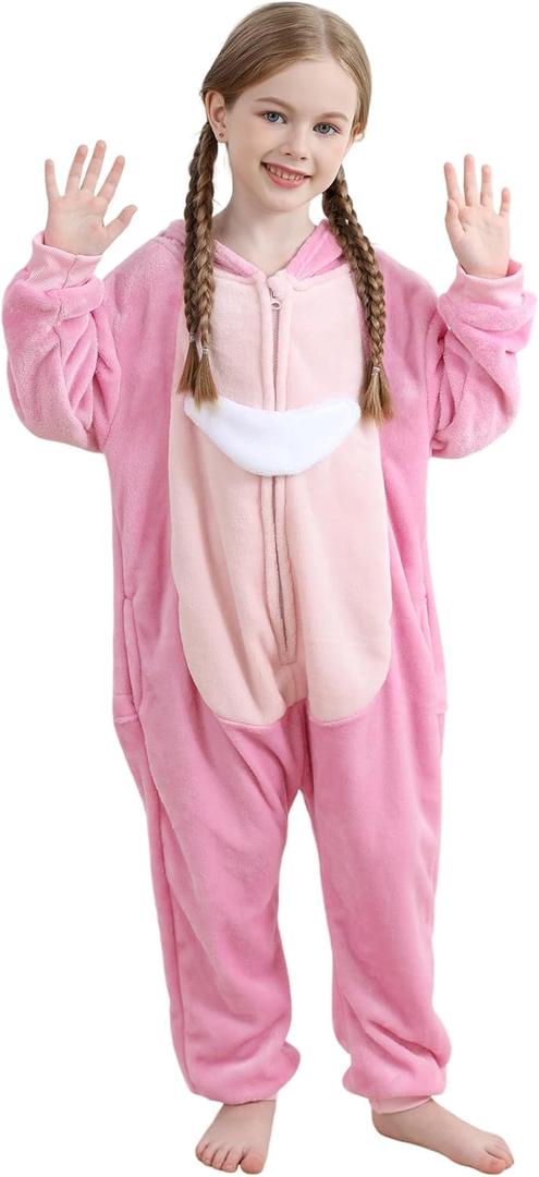 Unisex Children Animal Onesie, Halloween Costume Christmas Pajamas For Girls and Boys 4-13Y (10-11 Years, Pink)