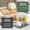 Bamboo Dish Drying Rack with Diatomaceous Earth Dish Drying Pad, Ultra Absorbent, Instant Dry, Space - Saving&Pull-out Design, Eco - Friendly Drying Mat for Dishes Cups, Match Any Countertop