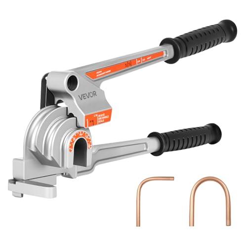 VEVOR Pipe Tube Bender, 1/4", 3/8", 1/2" OD, 3 in 1 Manual Level Tube Bender, 180° Copper Aluminum Pipes Bending Tools for HVAC Air Conditioning
