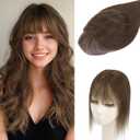 Benehair Hair Toppers for Women Real Human Hair 3603D Clip in Bangs Toppers with Bang for Thinning 150% Density Hairpieces Lace Base Long Coverage Wiglet for Daily Use #02 Dark Brown 12Inch