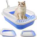 kathson Collapsible Kitten Litter Box,Foldable Anti-Splashing Small Kitty Litter Box Low Entrance Cat Potty Pan with Falling Sand Pedal Waterproof Portable Cat Toilet for Kittens (Blue)