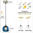 Blue Glass Pendant Lights Kitchen Island Lighting Globe Pendant Light Fixtures Modern Pendant Lighting for Kitchen Island Bedroom Living Dining Room Light Fixture(5.9in, 1-Pack)