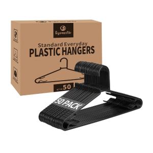 Black Plastic Hangers 50 Pack, Light Weight Durable Clothes Hangers G-Shape Standard Size Non-Slip Coat Hanger Adult Clothes Hangers for Laundry & Everyday Use -Slim & Space Saving