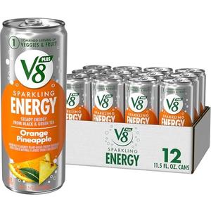 V8 +Energy Sparkling Orange Pineapple Juice Energy Drink, 11.5 fl oz Can (12 Pack), Best By: 06/06/2025 V8 +Energy Sparkling Orange Pineapple Juice Energy Drink, 11.5 fl oz Can (12 Pack), Best By: 06/06/2025