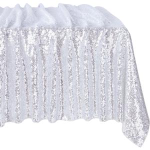 MoKoHouse Silver Tablecloth Rectangle 60" x 102" Glitter Table Cloth Sequin Fabric for Halloween Party Wedding Ceremony Cake Dessert Table Decorations