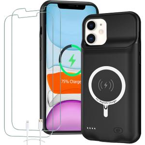 Battery Case for iPhone 11, 10000mAh High Capacity Portable Charger Case Rechargeable Smart Battery Pack Charging Case with Wireless Charging Support Carplay Compatible for iPhone 11 (6.1 inch)-Black