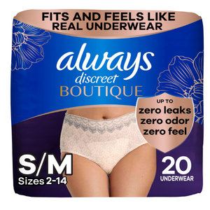Always Discreet Boutique Incontinence and Postpartum Underwear for Women, Maximum Protection, Small/Medium, Rosy, 20 Count