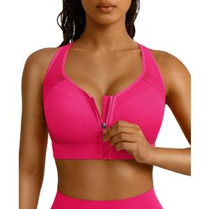 BRXL Sports Bras for Women Front Zip High Impact Adjustable Straps Sports Bra Workout Sports Bras with Sewn in Pads Medium