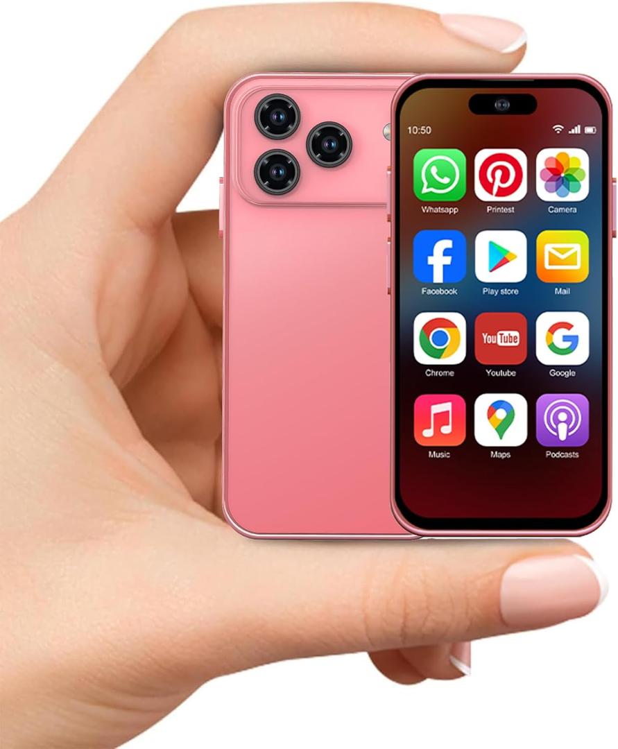 Mini Phone for Kids, Unlocked Kid Phone, 4.0 inch HD Touch Screen, 3GB+32GB, 4G, Dual SIM, Face ID, Android 10.0, GPS, Kids Smart Phone (Pink)