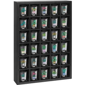 Shot Glass Display Case, 30 Slots Shot Glass Holder Wall Mounted, Solid Wood Shadow Box with Removable Shelves, Shot Glass Storage Case, Shot Glasses Shelf, Black