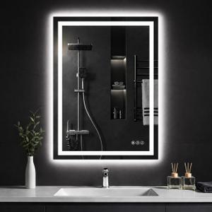 30"x 36" LED Bathroom Mirror with Lights, Backlit & Front Lit, Stepless Dimmable, Anti-Fog, 3 Colors Led Mirror, Wall-Mounted Vanity Mirror, Memory Function, Tempered Glass, Shatter-Proof