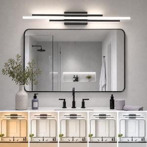 35.43 inch Modern LED Vanity Light, 5CCT Dimmable Bathroom Light Fixture Over Mirror, Black Wall Lamp with 2500K-5500K for Bathroom Bedroom Hallway