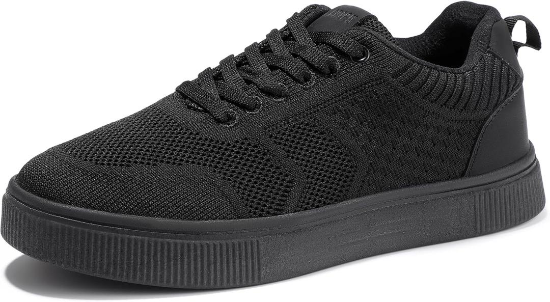 IDIFU Women's Fashion Sneakers Knit Lace Up Mesh Sneakers Ladies Casual Comfortable Dressy Trendy Tennis Shoes Spring Business Walking Work Office Travel Low Top Slide Slip On Flat Sneakers Shoes (9, Black)