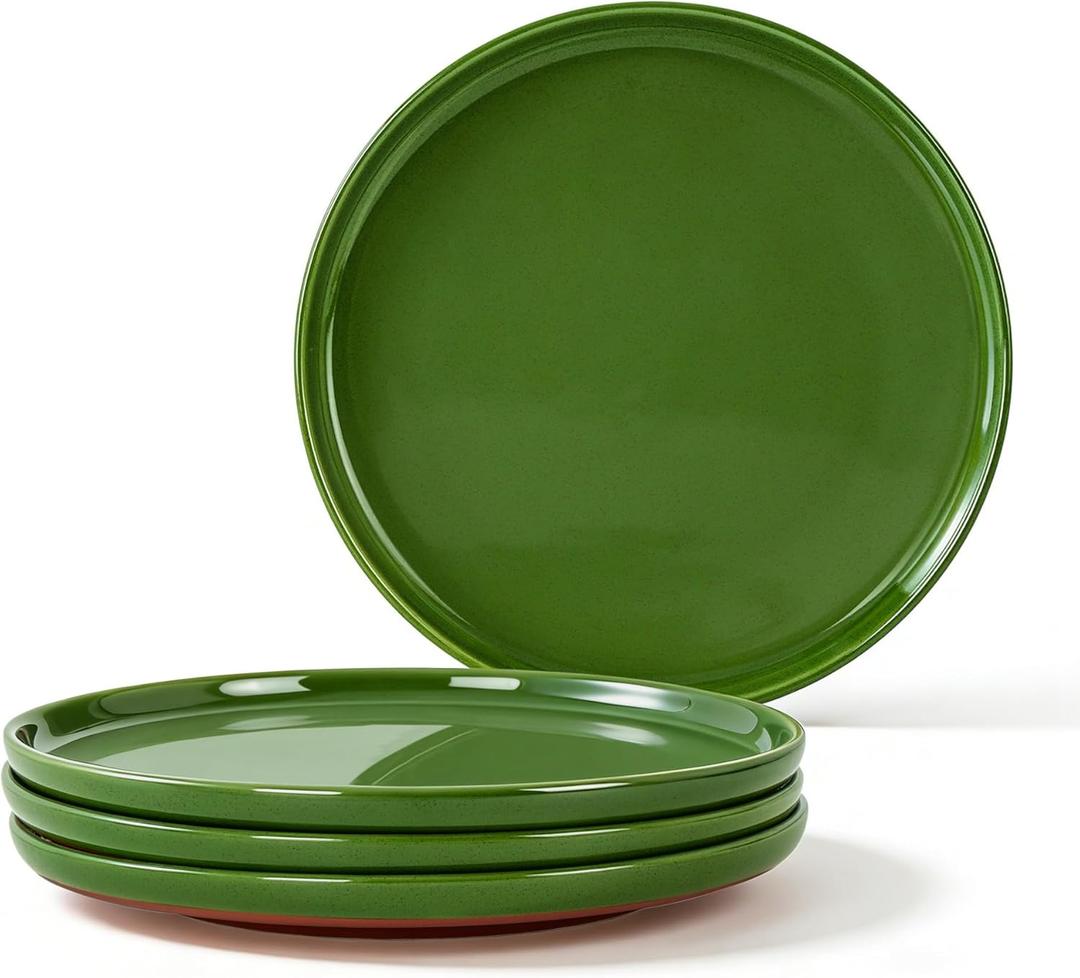 GZG Ceramic Dinner Salad Plates Set of 4, 8 Inch Speckled Dinnerware Dessert Plates with Clay-Tone Base, Microwave Oven Dishwasher Safe (Verdant Green)