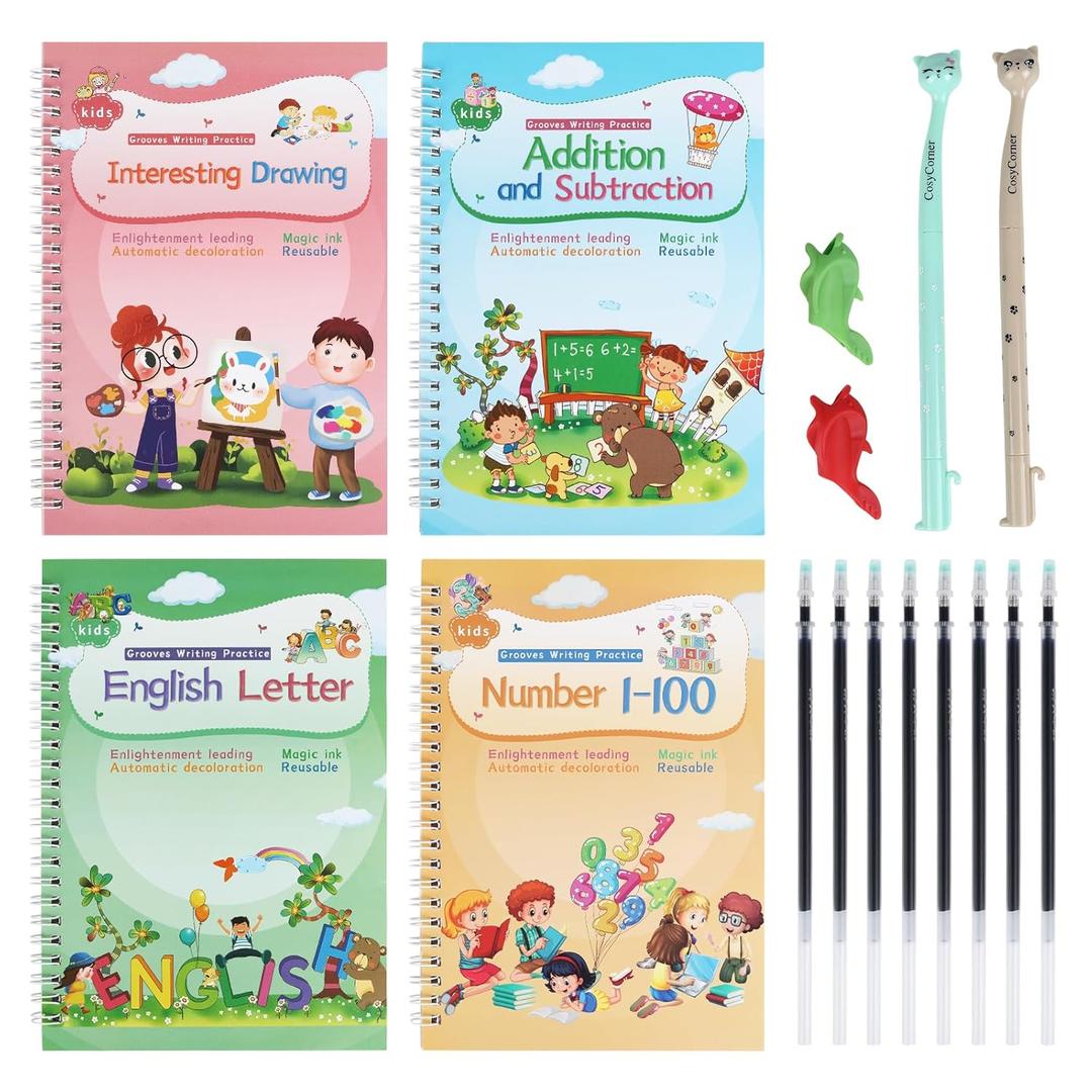 Magical Handwriting Workbooks Handwriting Practice Copybook, Handwriting Aid Magic Pen Reusable Copybook Grooves Template Design for Children Books Suitable for Children's Learning (4)