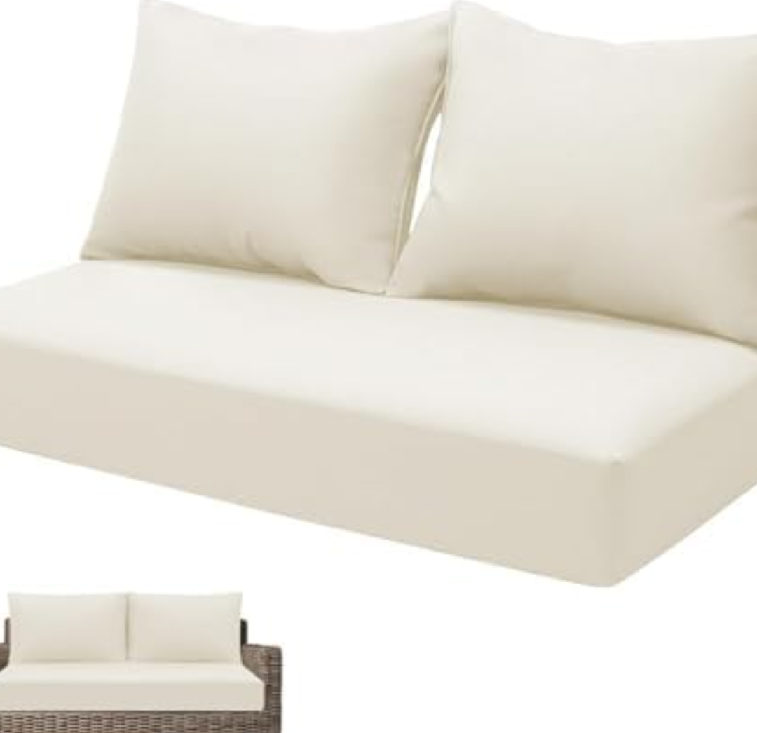 2pcs (22 x 16in Pillow), beige Uthem Outdoor Loveseat Cushion Waterproof Oxford UV Resistant and Fade Resistant Patio Furniture Cushion, Deep Seat Cushions for Patio Couch, Cream, (PILLOWS ONLY)