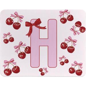 Rusenbao Cute Custom Cherry Mouse Pad, Cute Small Personalized Coquette Pink Bow Mouse Pad for Desk Women Girls, Customizable Initial Mousepads for Laptop, Computer, Office, 9.5x7.9 Inch(Letter H)