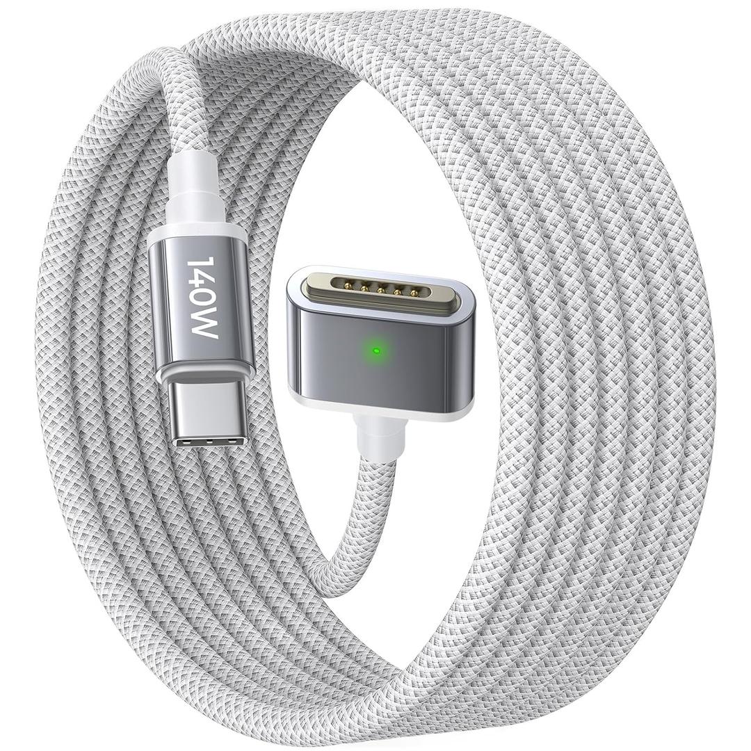 LISEN MacBook Charger USB-C to Magnetic 3 Cable (6.6FT) for M4/M3/M2 MacBook Pro Air M5 Charger, 140W Magnetic Safe 3 Cable Computer Laptop Cord for Pro (16"/14" 2026-2021) Air (15''/13'' 2026-2022) (Grey)