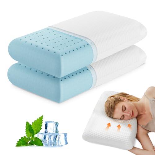 DUMOS Memory Foam Pillows for Sleeping 2 Pack, Bed Pillows for Adults with Washable Cover and Breathable Mesh, Gel Cooling Pillow for Back and Side Sleeper Support, White