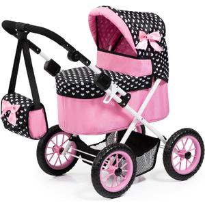 Bayer: Trendy Pram - Hearts Black & Pink - Includes Matching Shoulder Bag, for Dolls Up to 18", Foldable, Kids Pretend Play Toy, Ages 3+ `