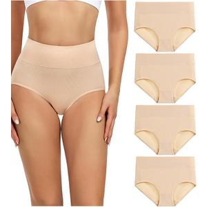 wirarpa Women's Cotton Underwear High Waisted Ladies Panties Full Coverage Briefs 4 Pack (Regular & Plus Size) 3XL