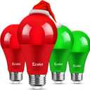 Red and Green Light Bulbs, Outdoor 4 Pack, 9W (60W Equivalent), 120V E26 Base A19 LED Halloween Light Bulb, Colored Bulb, Red and Green Bulbs for Christmas Decoration, Porch, Home Lighting