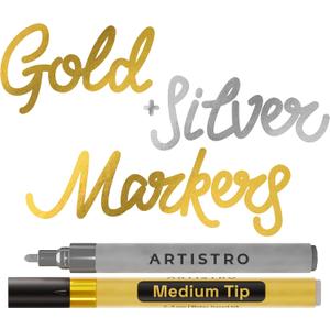 ARTISTRO 2 Gold & Silver Acrylic Paint Markers - 3mm Medium-Tip Paint Pens - Perfect for Crafting, Art Projects, & More