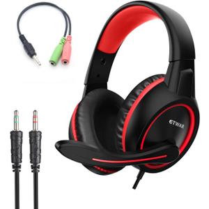 B3 Gaming Headset for Nintendo Switch, Xbox One, PS4, Mega Bass Surround and Noise Cancelling 3.5mm Jack Over Ear Headphones with Mic for Laptop PC Red