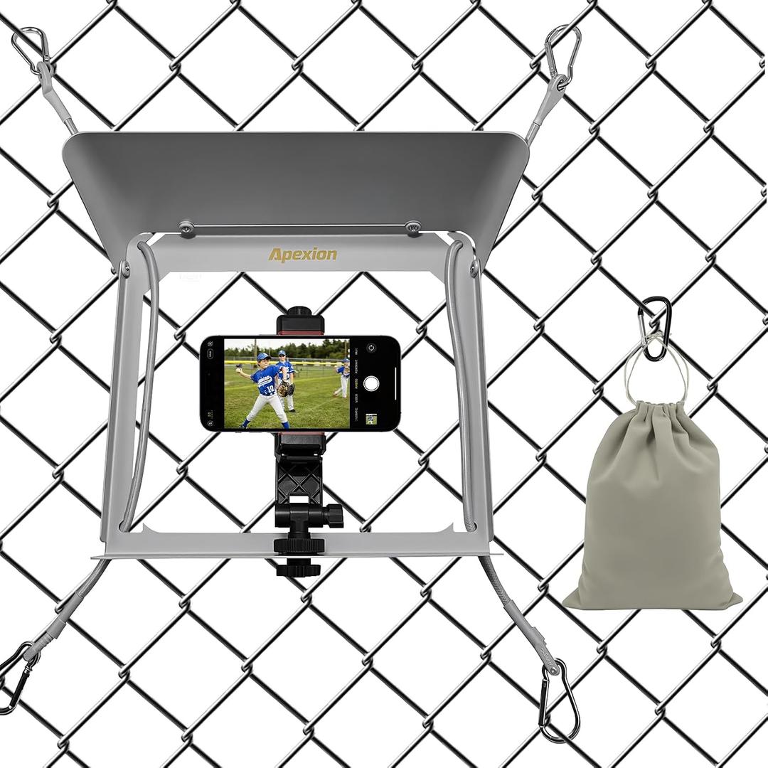 Apexion Baseball Training Equipment, Phone Stabilizer, Game Changer Fence Mount, Universal with Sunshade, Streaming kit, Phone Fence Mount (White)