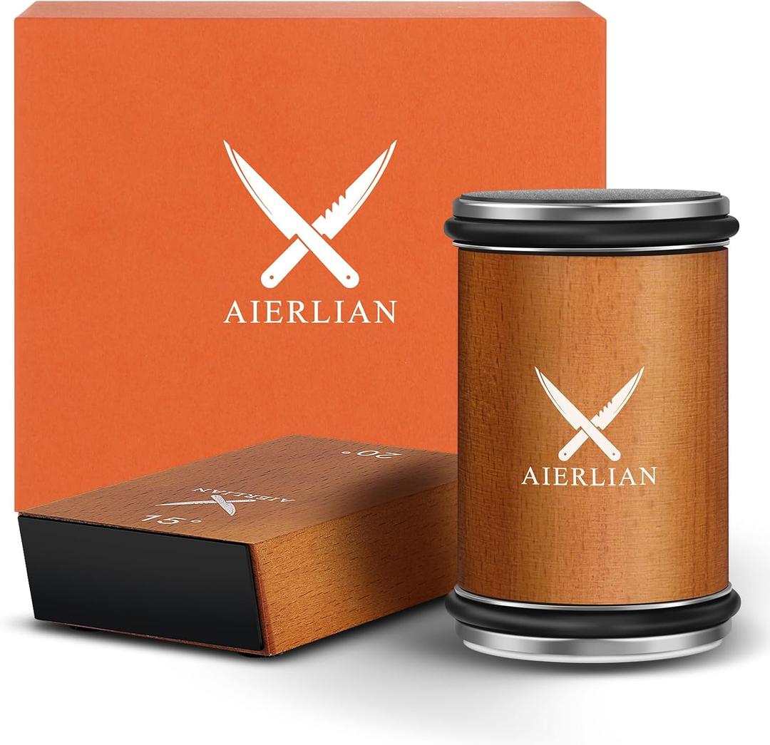 AIERLIAN Knife Sharpener Tool, Rolling Knife Sharpener Kit, Knife Sharpening with Diamonds and Ceramic for Steel of Any Hardness, Kitchen knife Sharpener with 15 & 20 Degree Magnetic Angle(Brown)