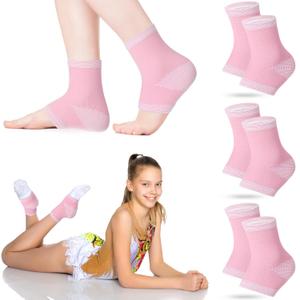 Tarpop 3 Pair Ankle Compression Sleeves for Kids Ankle Brace Compression Sleeves Foot Arch Sock for Girls Sports Running Dance Fitness Gymnastics(Pink,Medium)