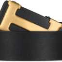 Men&Womens Leather Dress Belt Business Automatic Buckle Belt Color:Black Silver Gold (43 inches Length Adjustable, A11-black-gold)