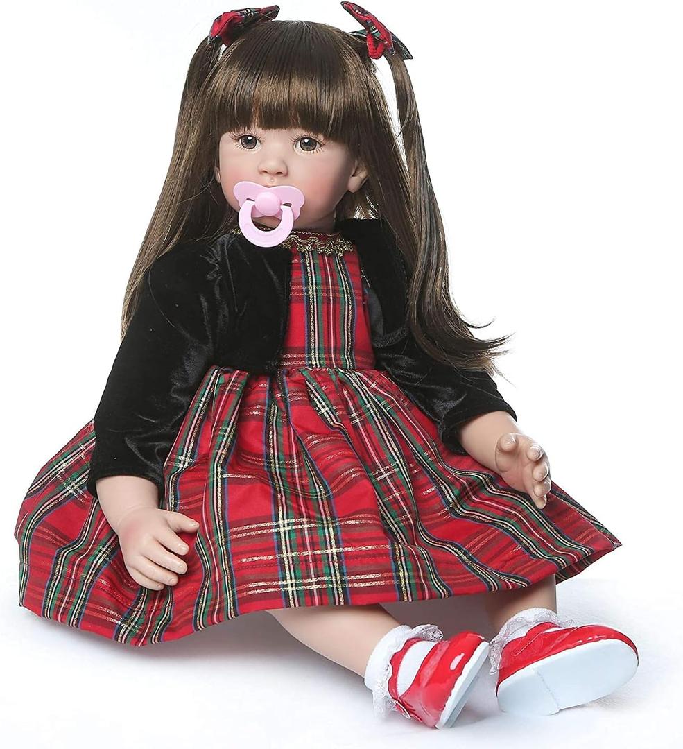 Reborn Toddler Dolls Realistic Girl 24 Inch Real Looking Soft Silicone Limbs and Head Soft Cloth Weighted Body Cute Baby Dolls with Beautiful Princess Dress