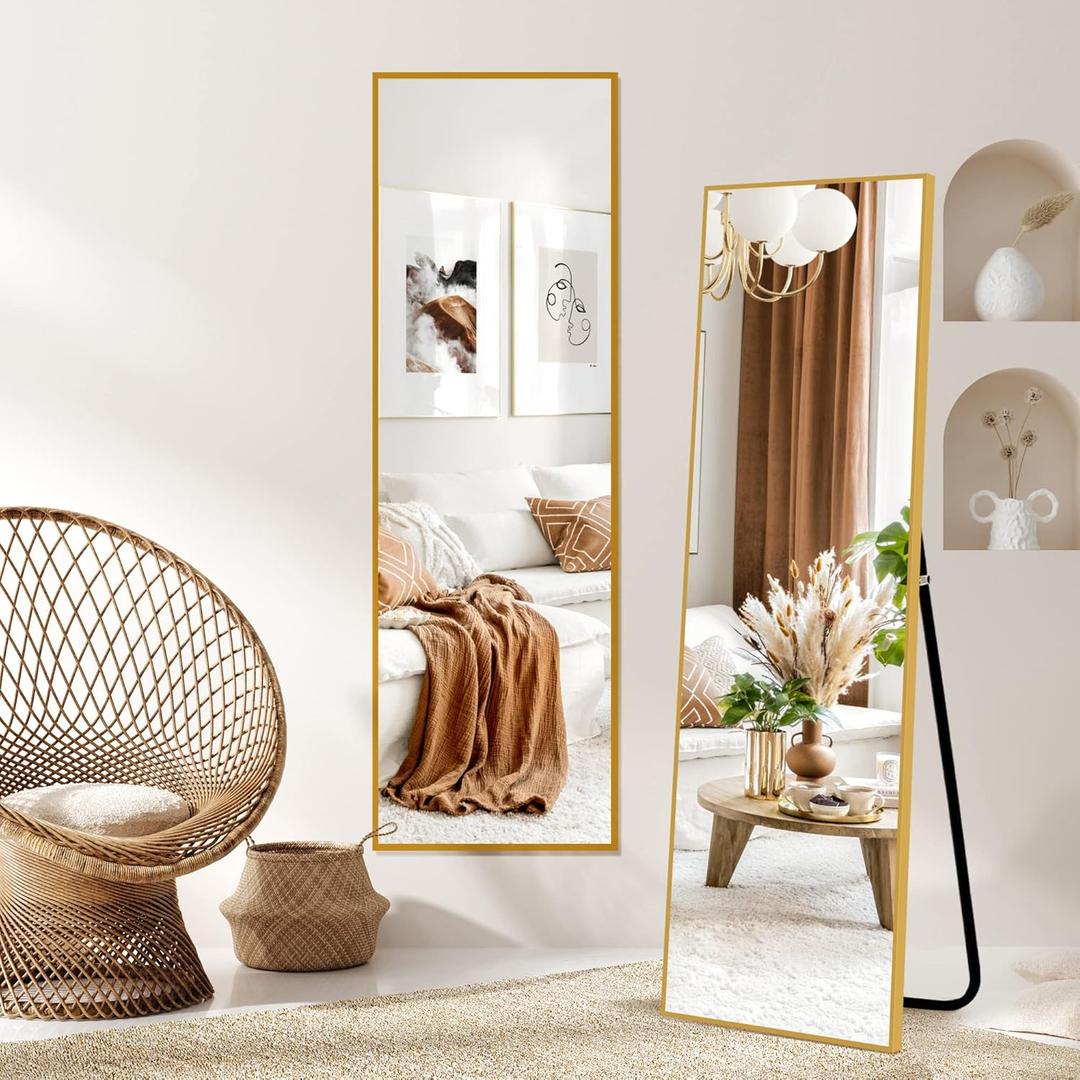 Full Length Mirror, 55x16 Inch Aluminum Alloy Frame, Large Wall Vanity for Bedroom, Dressing, Living Room - Gold (AA01016ZZE001-T2)