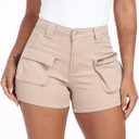 WAYRUNZ High Waist Cargo Shorts for Women (Beige)