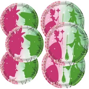 50Pcs Witch Party Supplies Pink and Green Birthday Decorations 9" Witch and Princess Happy Birthday Dinner Plates 7" Witch Dessert Plates for Women Baby Shower Witch Party Decorations