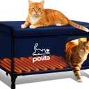 Rugged Heated Cat House for Outdoor Cats in Winter, Extremely Insulated & 100% Weatherproof, Elevated Feral Cat Shelter with Waterproof Eaves & Safe Escape Door for Stray & Barn Cats (Dark Blue)