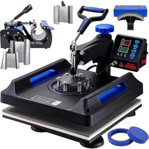 VEVOR Upgraded Heat Press Machine - 8 in 1 Heat Press 15x15, 360 Swing Away Heat Press for Sublimation, DIY T-Shirts/Hats/Mugs/Heat Transfer Projects - T Shirt Press Machine, Black&Blue